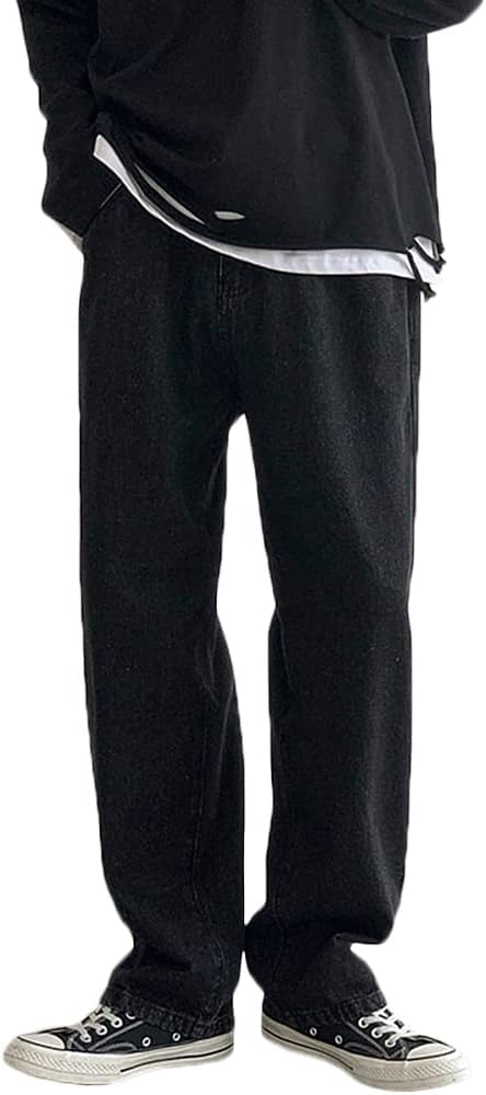 Men's Baggy Straight Leg Loose Fit Plain Denim Pants - Image 2