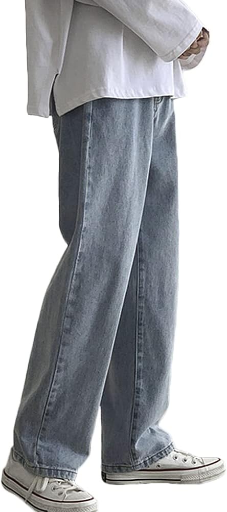 Men's Loose Fit Straight Leg Baggy Plain Denim Trousers - Image 2