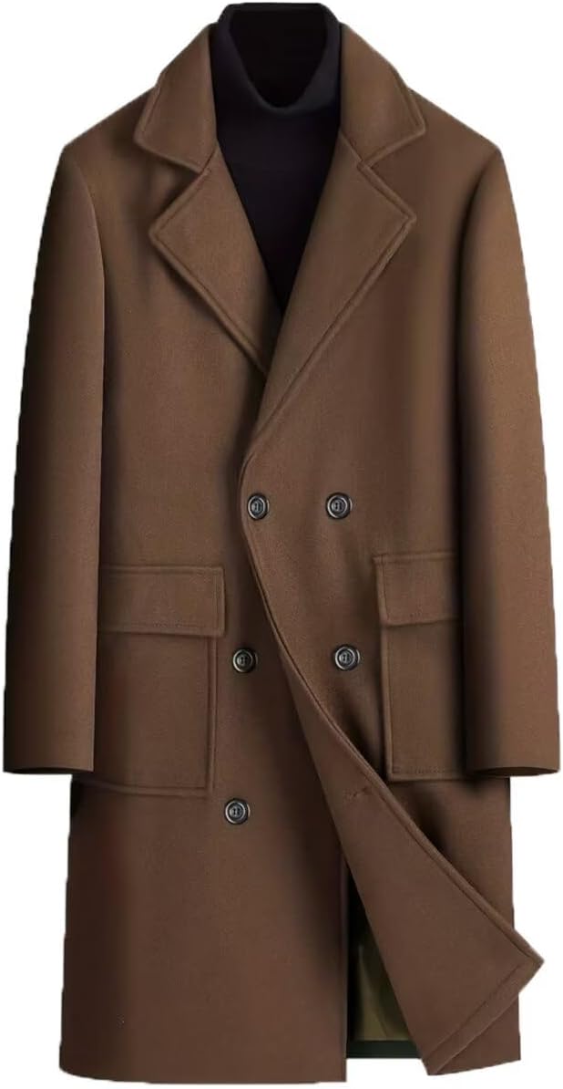Men's Warm Double Breasted Wool Blend Pea Overcoat