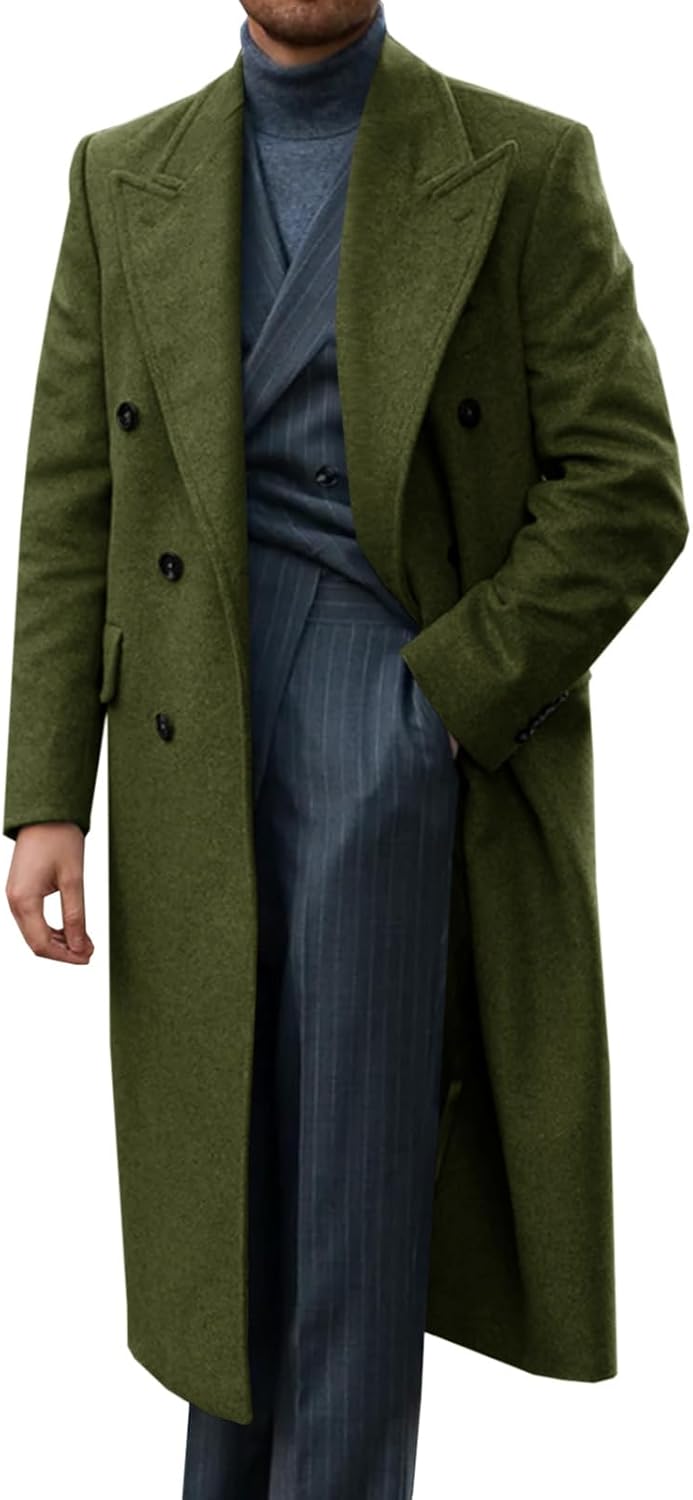Men's Double Breasted Classic Winter Wool Trench Coat