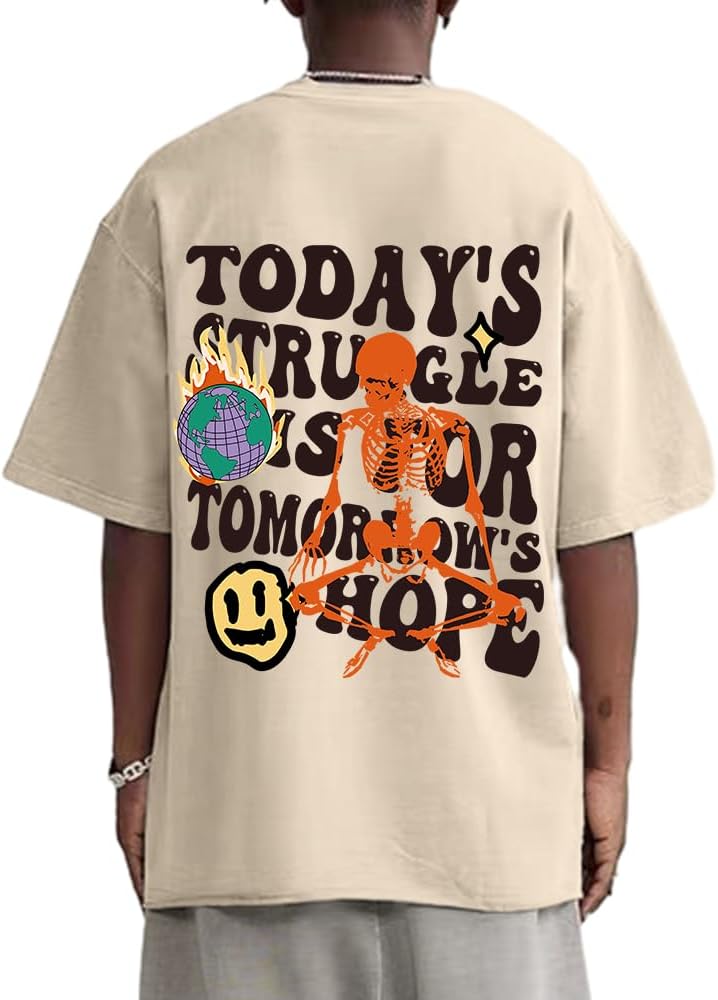 Men's Letter Print Vintage Oversized Loose Retro Tee