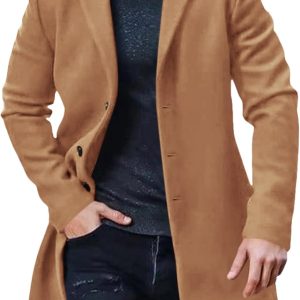 Men's Slim Fit Single Breasted Soft Warm Pea Overcoat