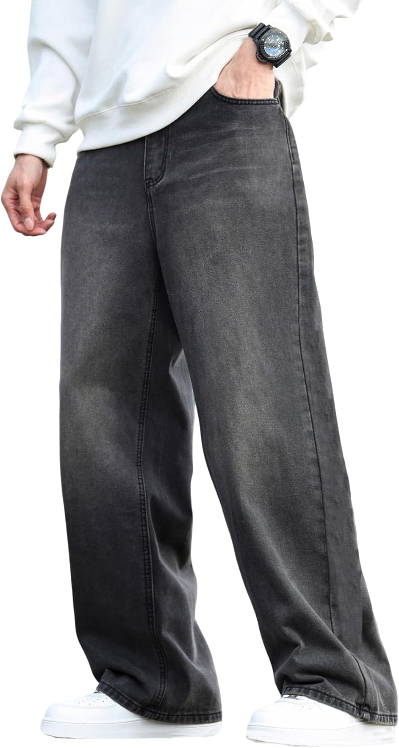Men's Baggy Distressed Wide Leg Hip Hop Denim Pants