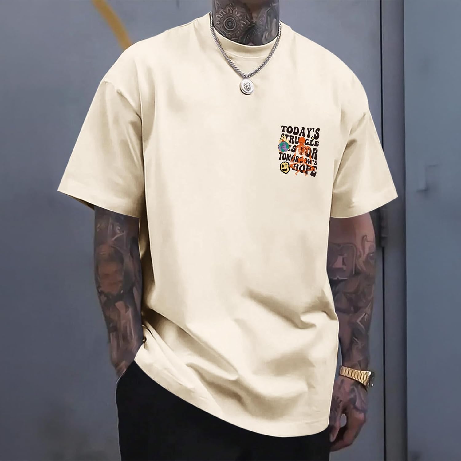 Men's Letter Print Vintage Oversized Loose Retro Tee - Image 2