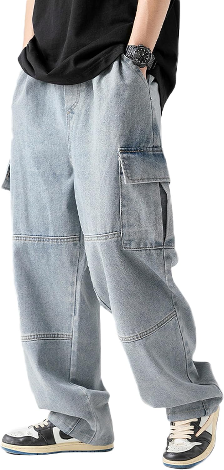 Men's Gothic Punk Wide Leg Baggy Denim Cargo Pants