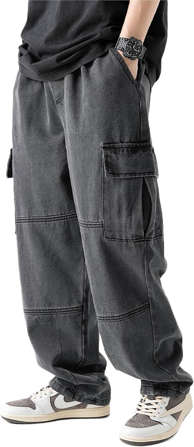 Men's Oversized Relaxed Fit Baggy Denim Cargo Pants