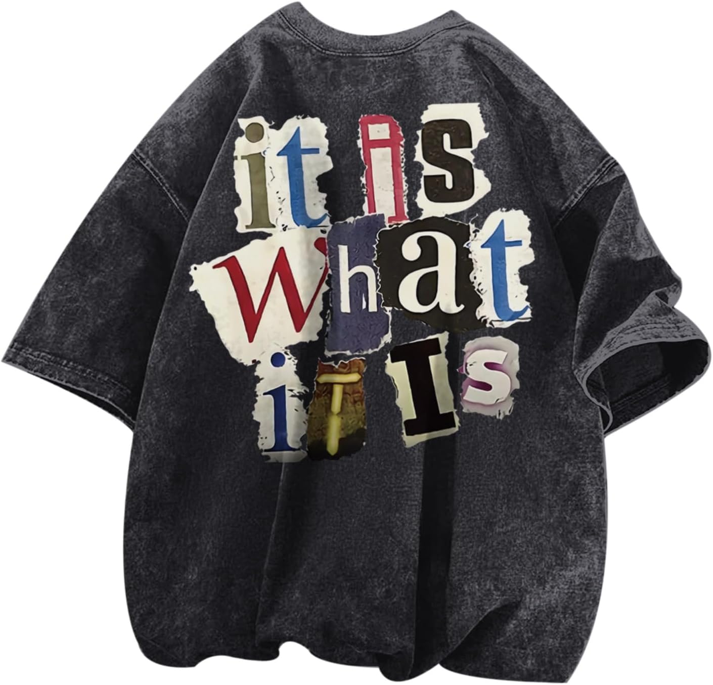 Men's Funny Letter Print Acid Wash Oversized Tee