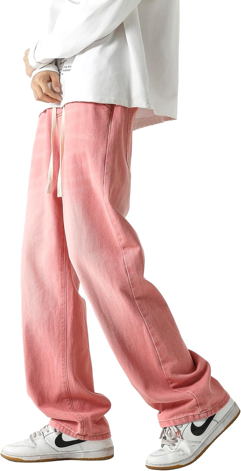Men's Elastic Waist Drawstring Baggy Wide Leg Jeans - Image 2